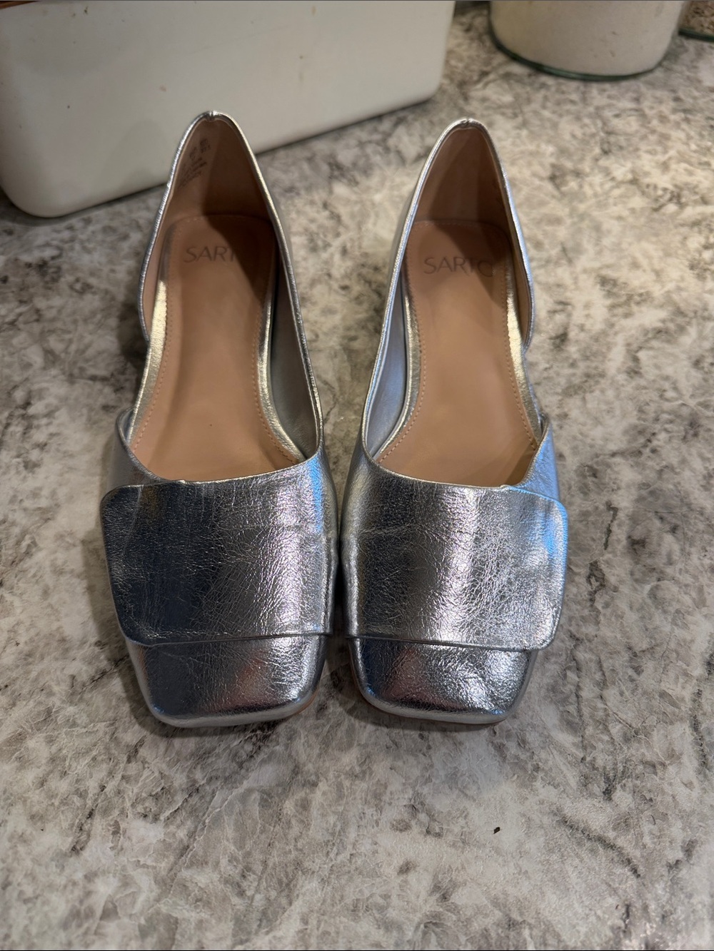 SARTO By Franco Sarto Metallic Silver Square-Toe Loafers